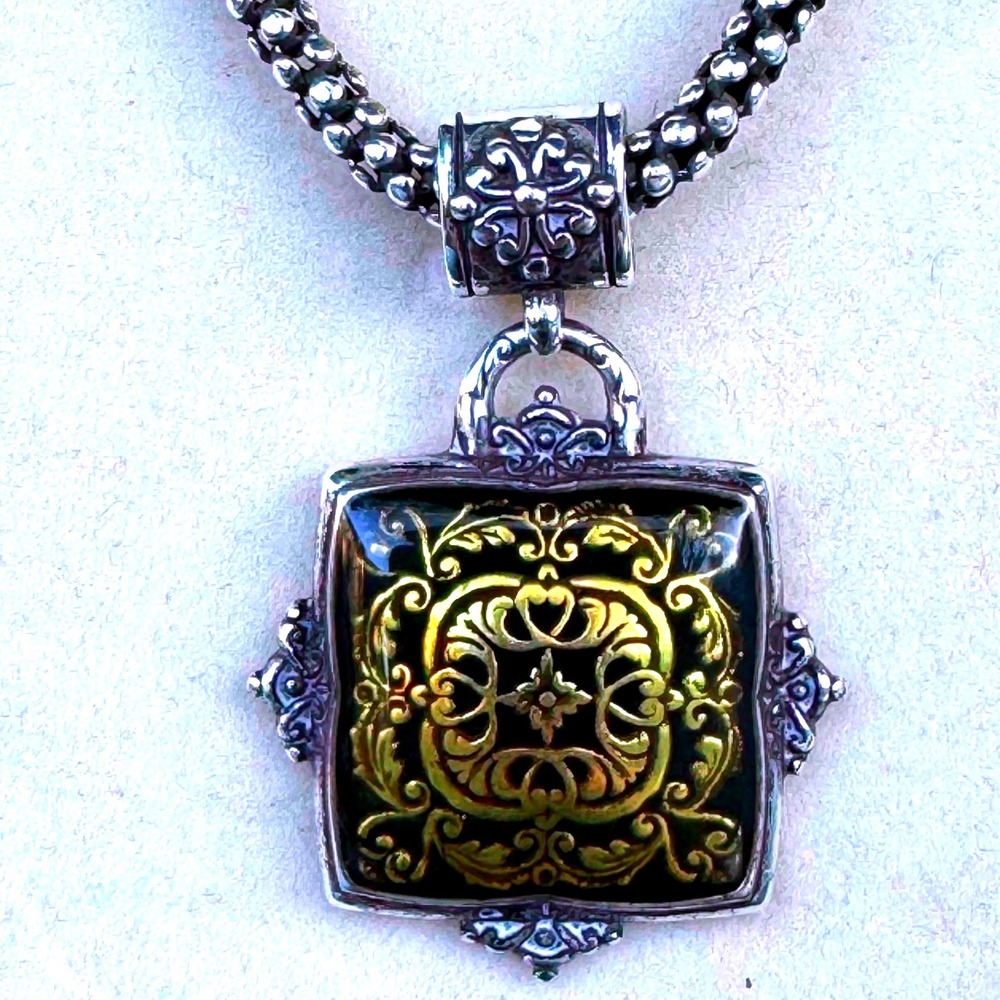 Brighton Gold and black Filigree Square Pendant Necklace